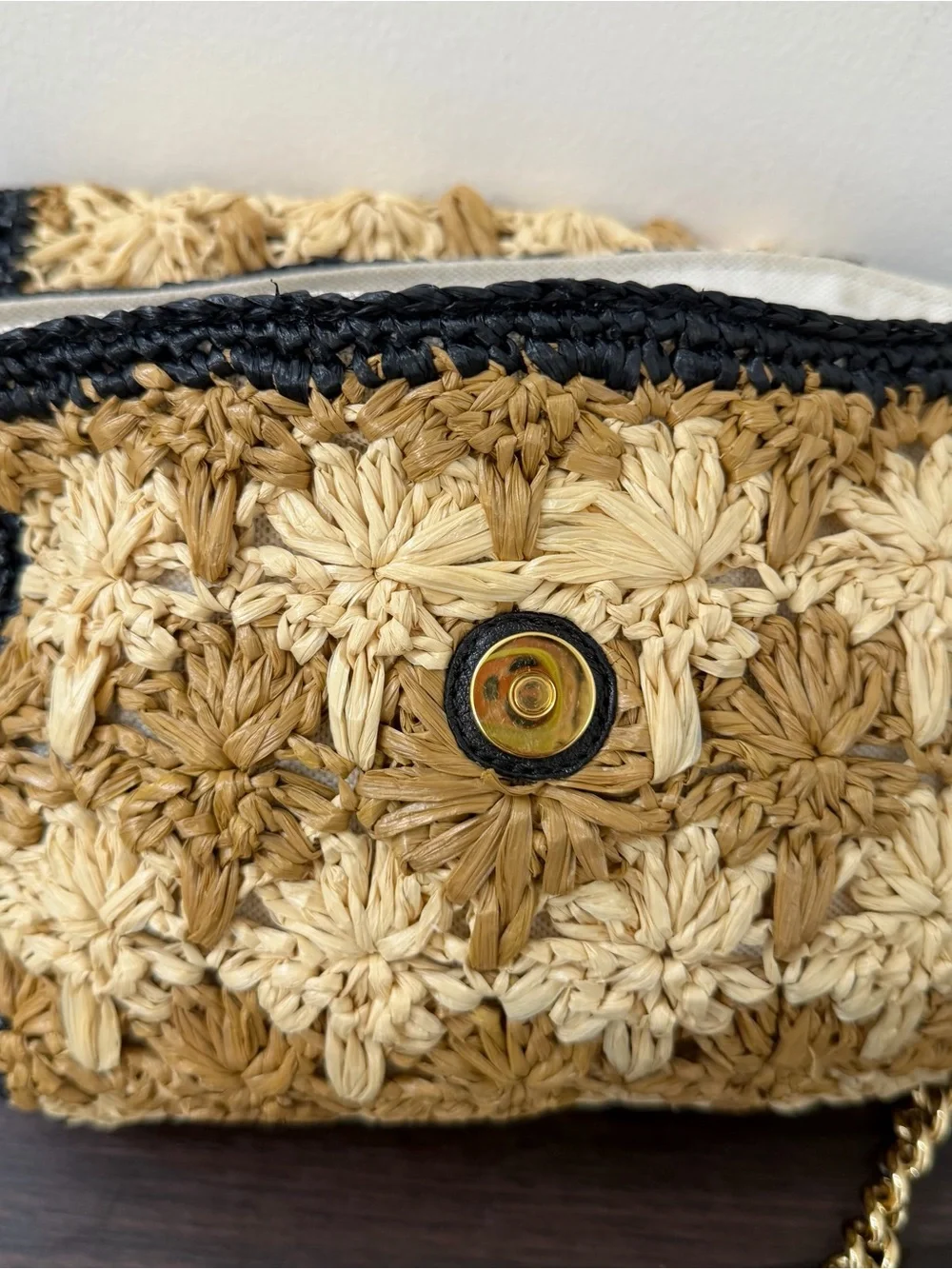 Gucci GG Marmont Raffia Daisy Floral Mini Shoulder Bag Crossbody Beige Black - Picture 9 of 16